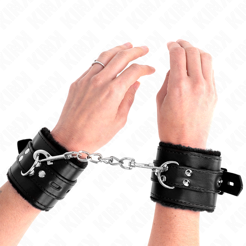 KINK WRIST RESTRAINT KINK - MUÑEQUERAS FORRADAS CON AGUJEROS CUADRADOS NEGRO Y CORREA NEGRO AJUSTABLE 17-29 CM X 6 CM